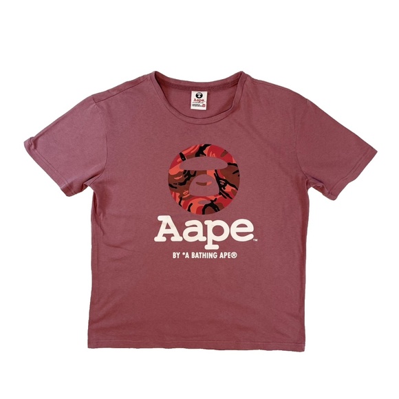 Aape By A Bathing Ape Size M Pink Camo Logo Big Head Tee Bape T-Shirt - Picture 1 of 12